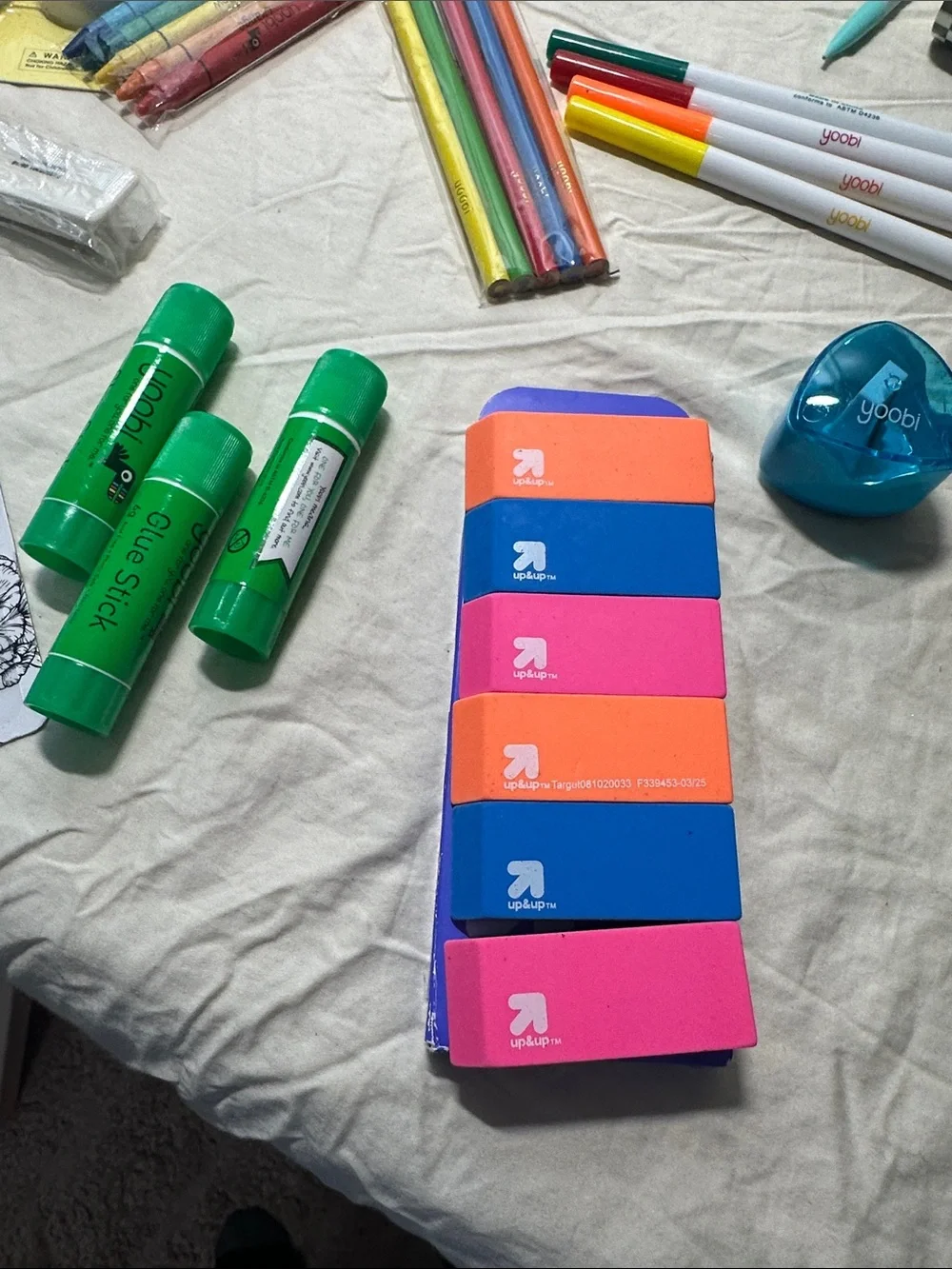 Yoobi Blue Pencil Box with Colorful School Supplies NWT
